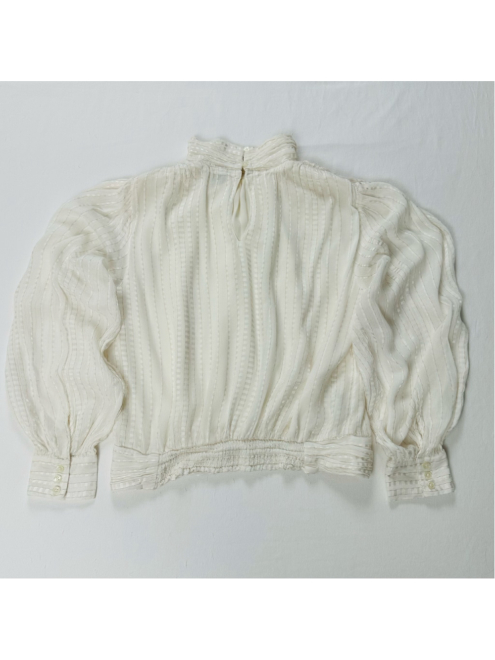 Ann Taylor Small Ivory Metallic Stripe High Neck Puff Sleeve Romantic Blouse - Picture 5 of 13